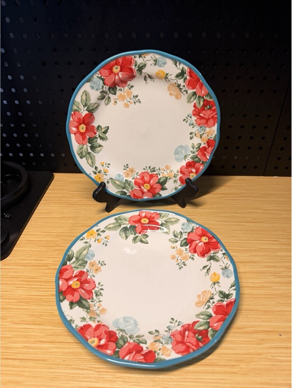 Pioneer Woman Floral Turquoise Stoneware Dinner Plates Teal Scalloped Set Of 2